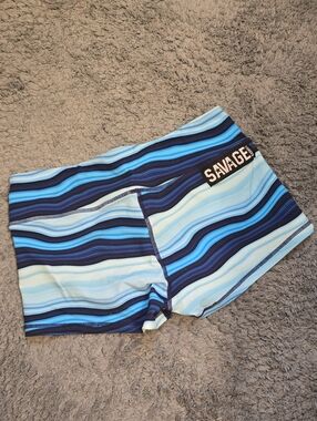 Savage Barbell Shorts Blue Wave Stripes Sz Large